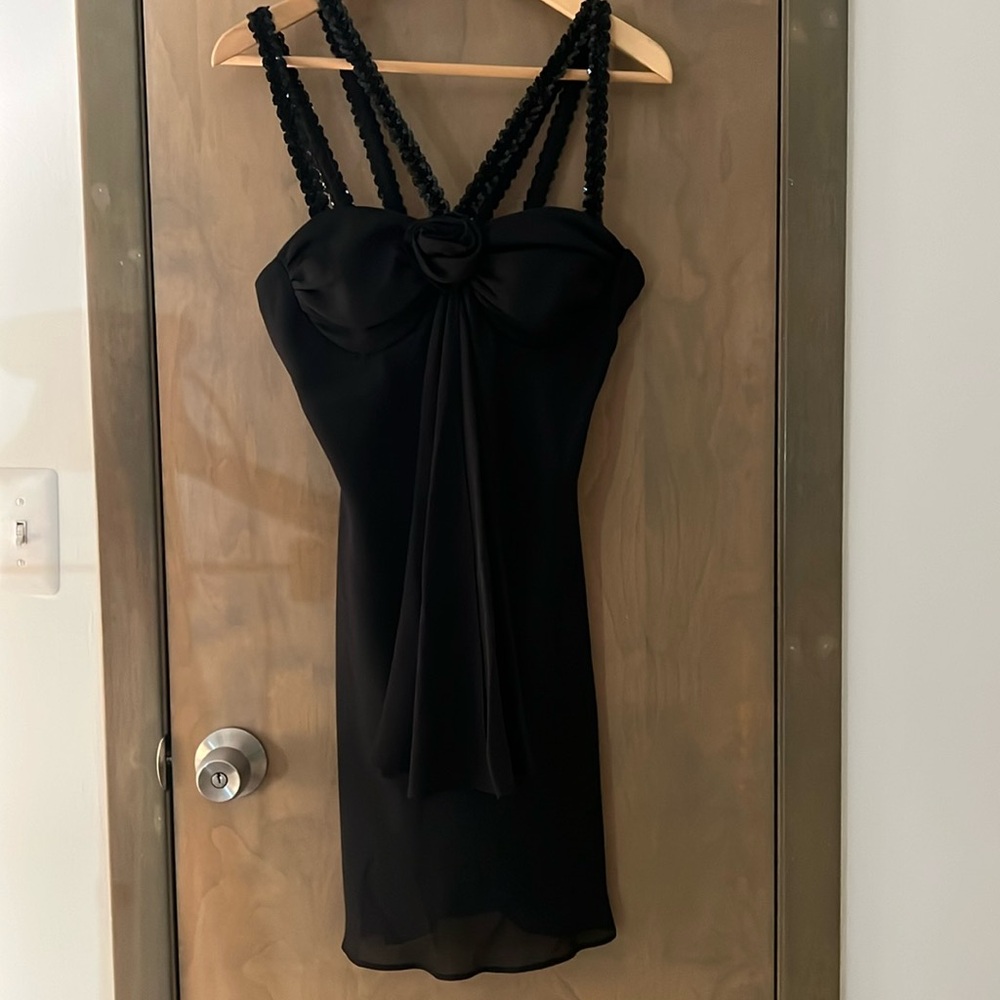 Betsy and Adam Black Sequined Strapped Cocktail Dress